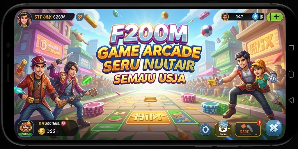 Tampilan gameplay seru dari F200M dengan karakter yang beragam.