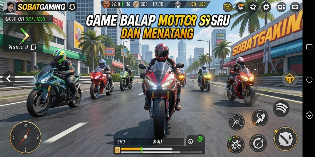 Tampilan aksi balap motor yang seru di SOBATGAMING.