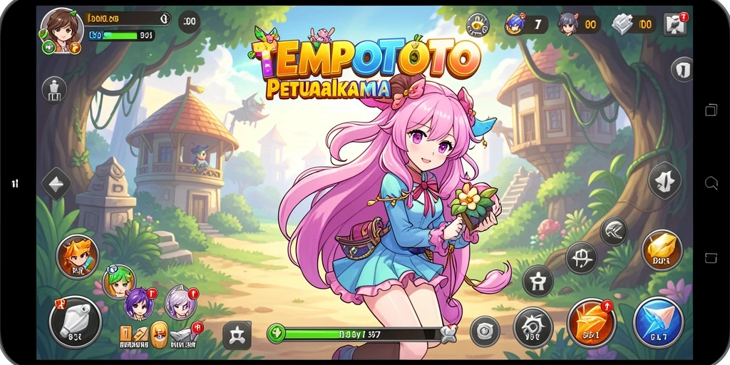 Tampilan gameplay TEMPOTOTO dengan karakter Anime yang menggemaskan.
